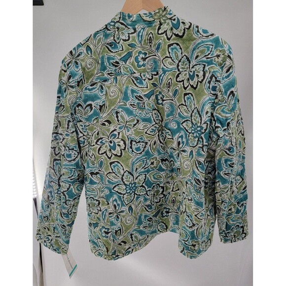 Alfred Dunner Women's Green Cotton Floral Long Sleeve Full Zip Jacket NWT - Picture 2 of 5